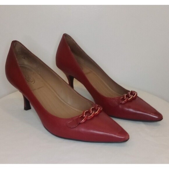 Shoes - Red Leather Pumps Heels by Circa Joan & David Luxe Series Pointy Toe Size 6.5M